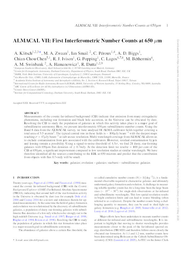 ALMACAL VII: First Interferometric Number Counts at 650 μm Thumbnail