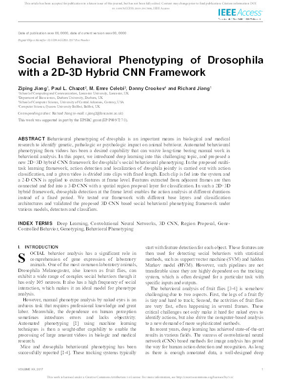 Social Behavioral Phenotyping of Drosophila with a 2D-3D Hybrid CNN Framework Thumbnail