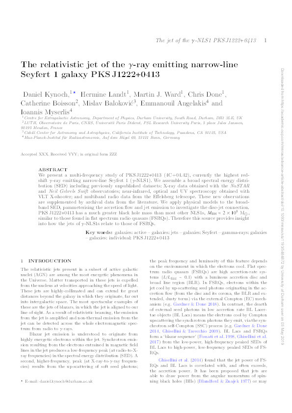 The relativistic jet of the γ-ray emitting narrow-line Seyfert 1 galaxy PKS J1222+0413 Thumbnail