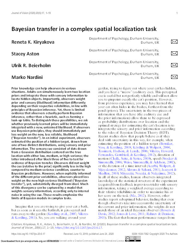 Bayesian transfer in a complex spatial localization task Thumbnail