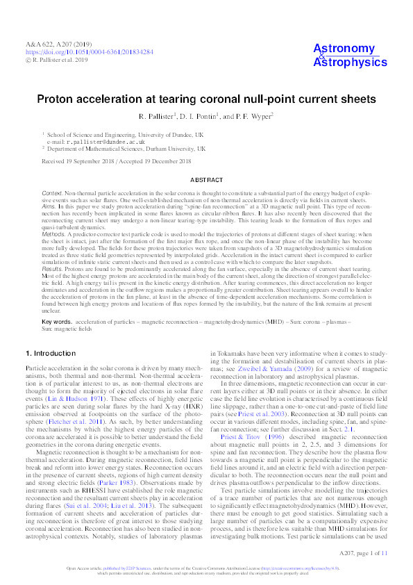 Proton acceleration at tearing coronal null-point current sheets Thumbnail