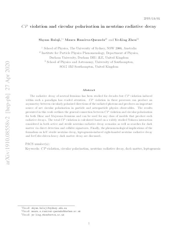 CP violation and circular polarisation in neutrino radiative decay Thumbnail