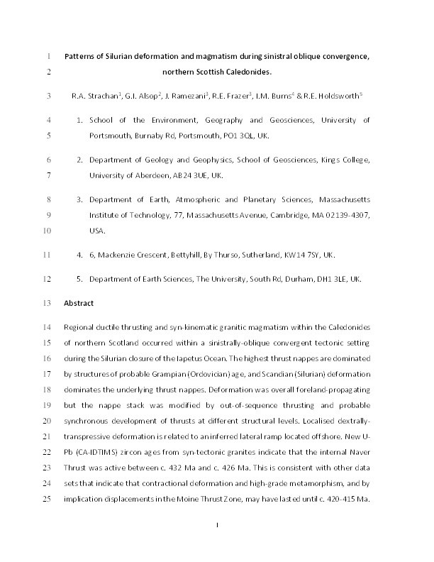 Patterns of Silurian deformation and magmatism during sinistral oblique convergence, northern Scottish Caledonides Thumbnail