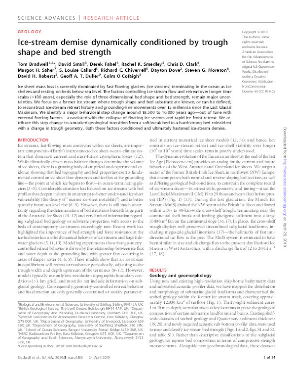 Ice-stream demise dynamically conditioned by trough shape and bed strength Thumbnail