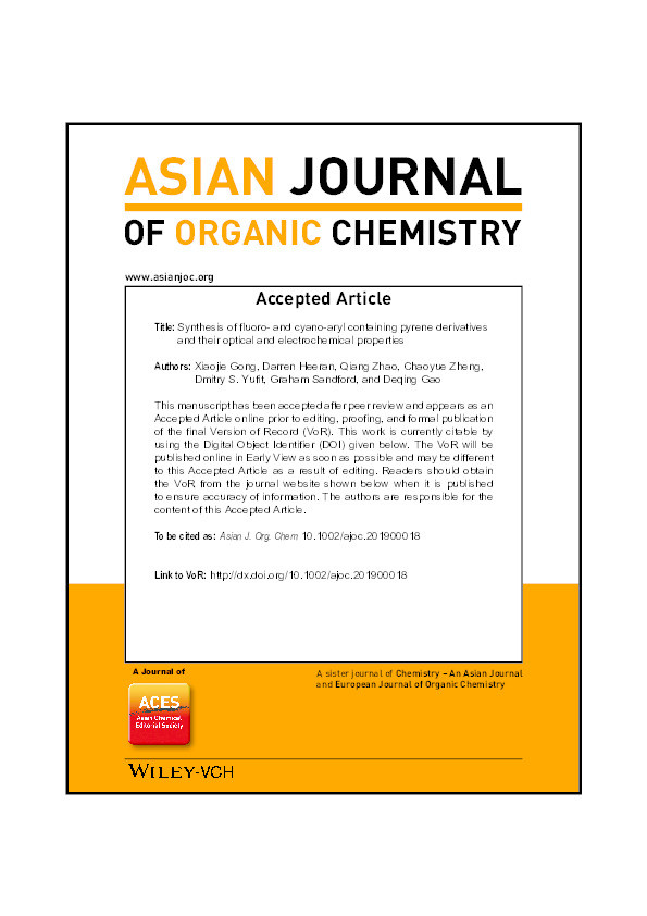 Synthesis of fluoro- and cyano-aryl containing pyrene derivatives and their optical and electrochemical properties Thumbnail