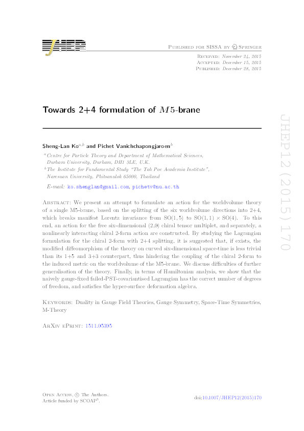 Towards 2+4 formulation of M5-brane Thumbnail