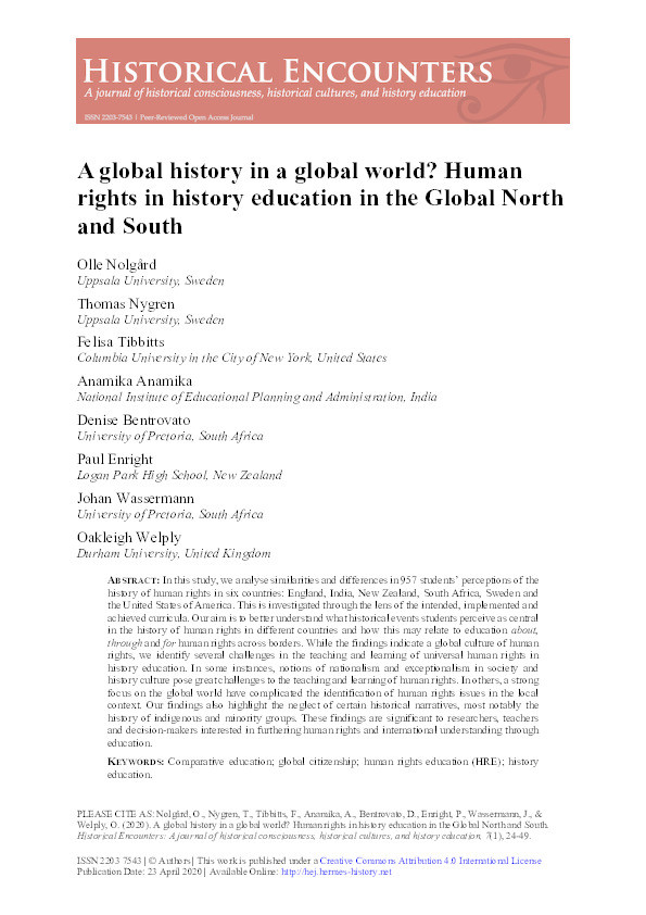 A global history in a global world? Human rights in History Education in the Global North and South Thumbnail