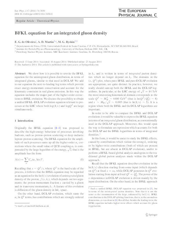 BFKL equation for an integrated gluon density Thumbnail