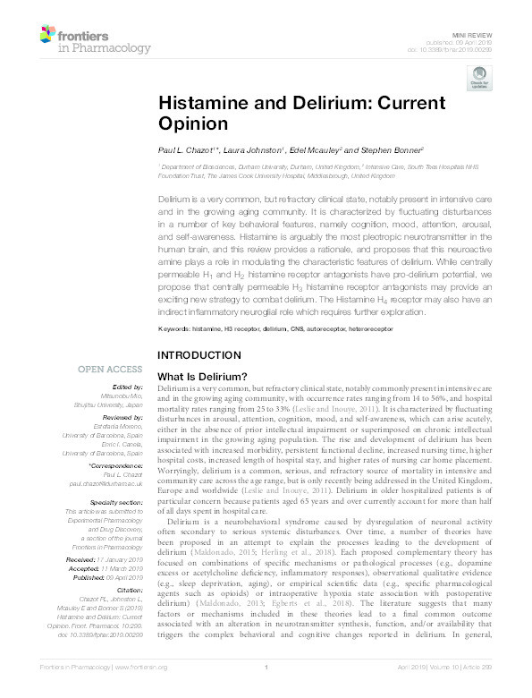 Histamine and Delirium: Current Opinion Thumbnail