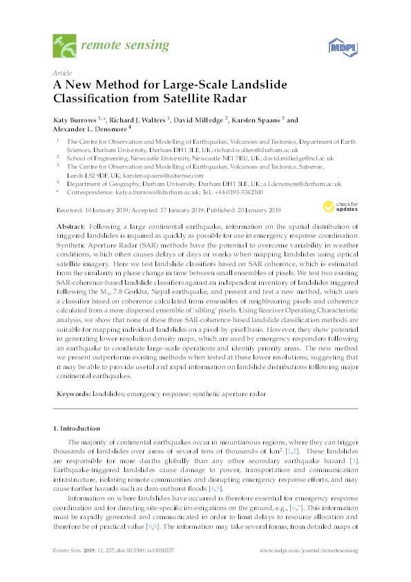 A New Method for Large-Scale Landslide Classification from Satellite Radar Thumbnail