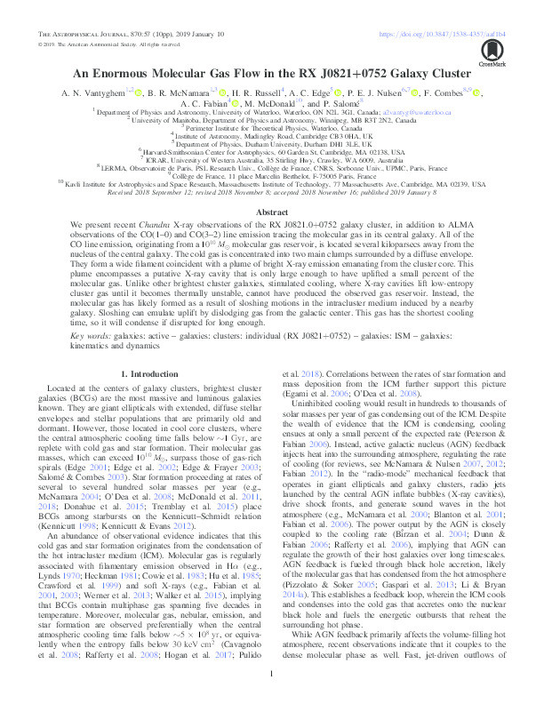 An Enormous Molecular Gas Flow in the RX J0821+0752 Galaxy Cluster Thumbnail