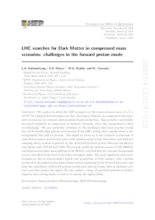 LHC searches for Dark Matter in compressed mass scenarios: challenges in the forward proton mode Thumbnail