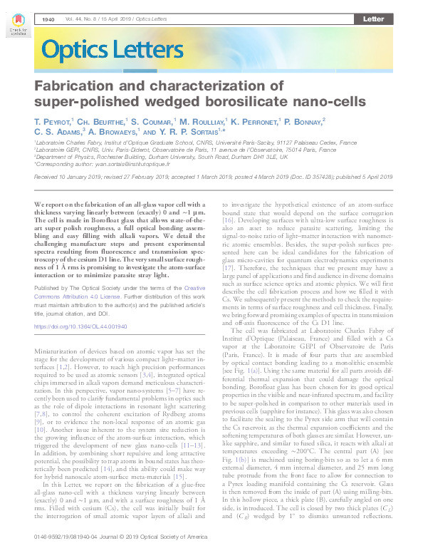 Fabrication and characterization of super-polished wedged borosilicate nano-cells Thumbnail