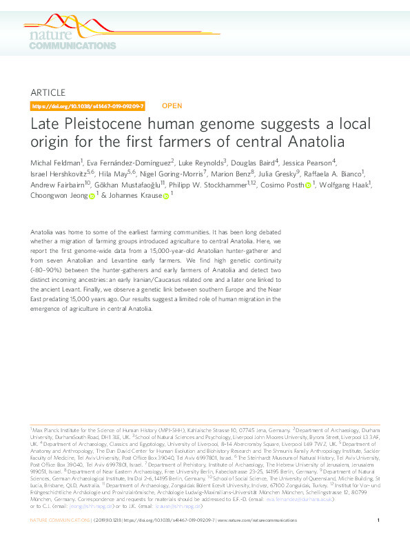 Late Pleistocene human genome suggests a local origin for the first farmers of central Anatolia Thumbnail
