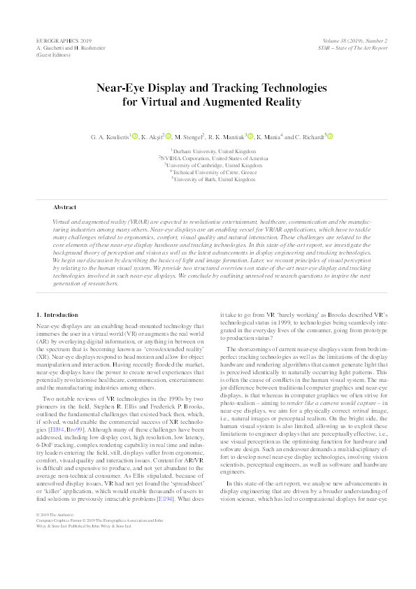 Near‐Eye Display and Tracking Technologies for Virtual and Augmented Reality Thumbnail