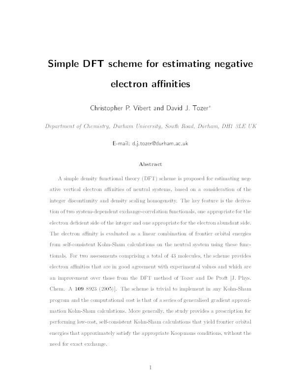 Simple DFT Scheme for Estimating Negative Electron Affinities Thumbnail