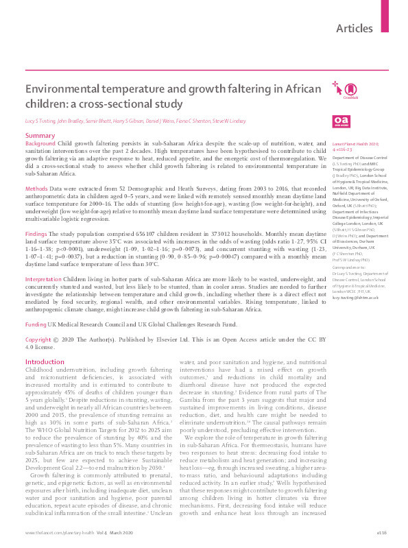 Environmental temperature and growth faltering in African children: a cross-sectional study Thumbnail