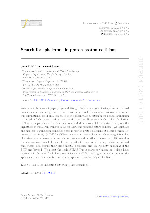 Search for sphalerons in proton-proton collisions Thumbnail
