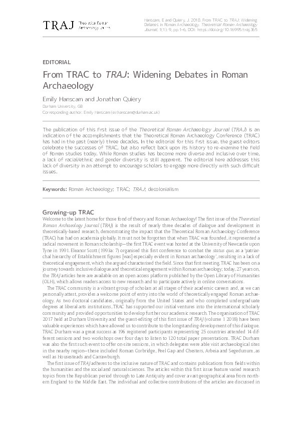 From TRAC to TRAJ: Widening Debates in Roman Archaeology Thumbnail