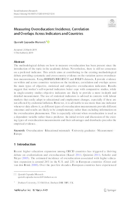 Measuring Overeducation: Incidence, Correlation and Overlaps Across Indicators and Countries Thumbnail