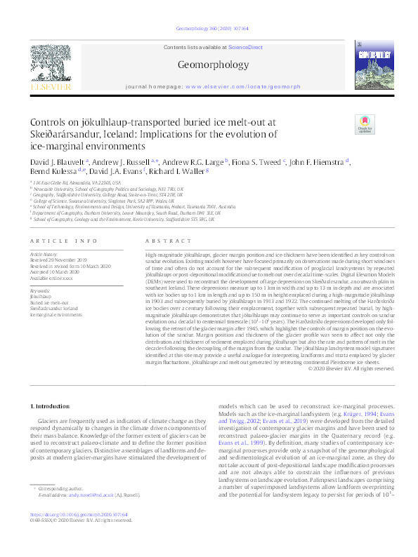 Controls on jökulhlaup-transported buried ice melt-out at Skeiðarársandur, Iceland: Implications for the evolution of ice-marginal environments Thumbnail