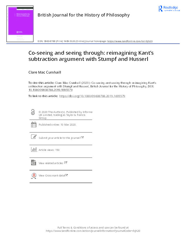 Co-seeing and seeing through: reimagining Kant’s subtraction argument with Stumpf and Husserl Thumbnail