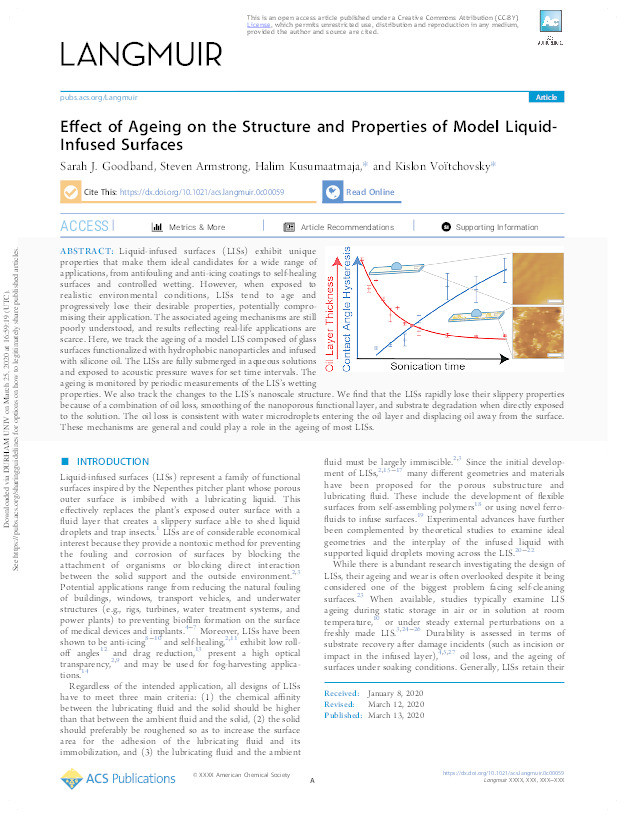 The Effect of Ageing on the Structure and Properties of Model Liquid Infused Surfaces Thumbnail