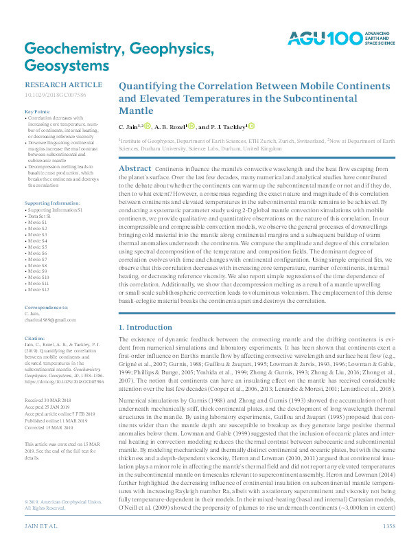 Quantifying the correlation between mobile continents and elevated temperatures in the subcontinental mantle Thumbnail