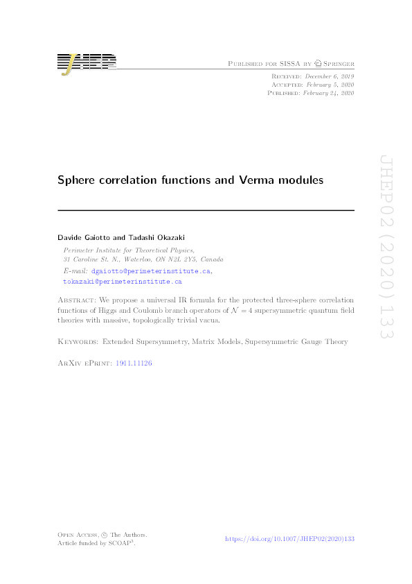 Sphere correlation functions and Verma modules Thumbnail