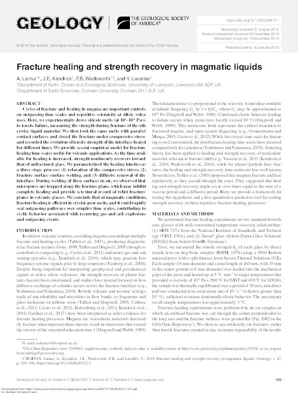 Fracture healing and strength recovery in magmatic liquids Thumbnail