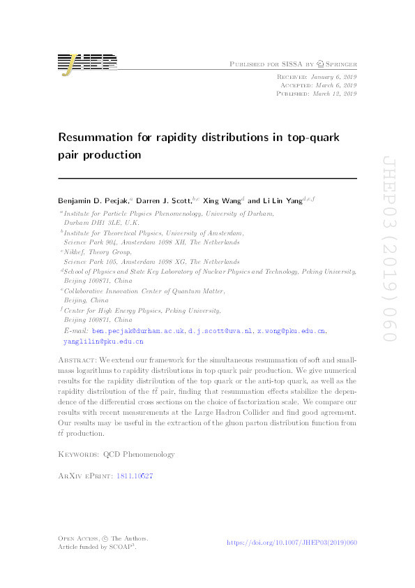 Resummation for rapidity distributions in top-quark pair production Thumbnail