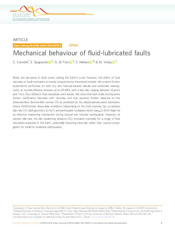Mechanical behaviour of fluid-lubricated faults Thumbnail