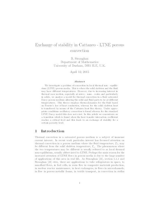 Exchange of stability in Cattaneo–LTNE porous convection Thumbnail