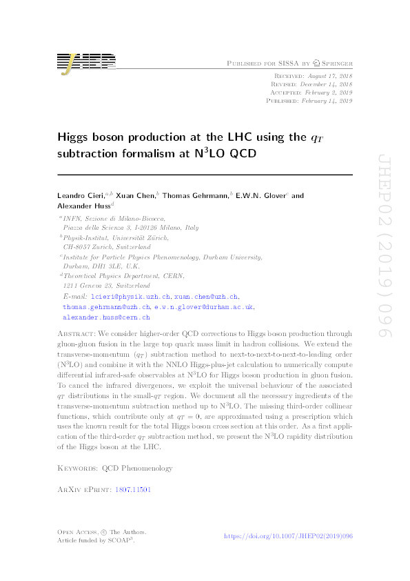 Higgs boson production at the LHC using the qT subtraction formalism at N3LO QCD Thumbnail