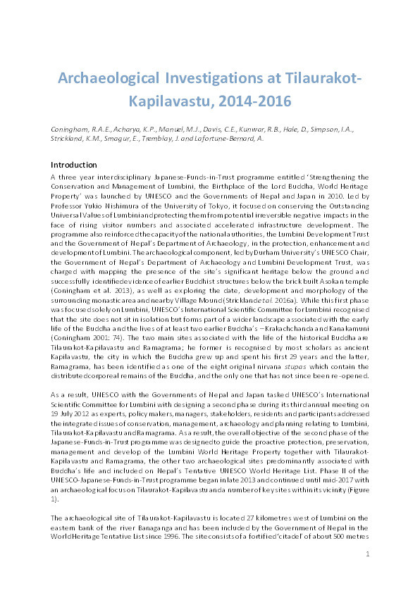 Archaeological investigations at Tilaurakot-Kapilavastu, 2014-2016 Thumbnail