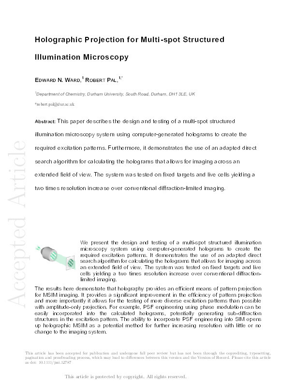 Holographic projection for multi-spot structured illumination microscopy Thumbnail