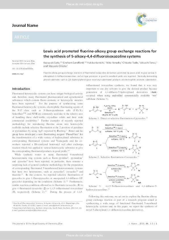 Lewis acid promoted fluorine-alkoxy group exchange reactions for the synthesis of 5-alkoxy-4,4-difluoroisoxazoline systems Thumbnail