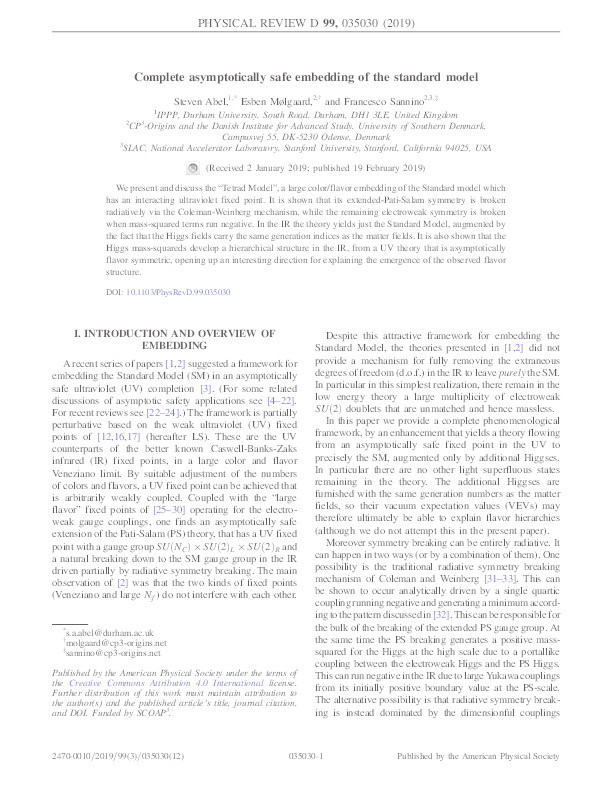 Complete asymptotically safe embedding of the standard model Thumbnail