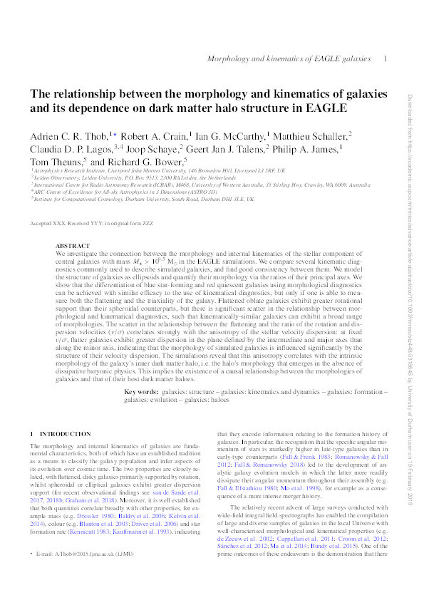 The relationship between the morphology and kinematics of galaxies and its dependence on dark matter halo structure in EAGLE Thumbnail