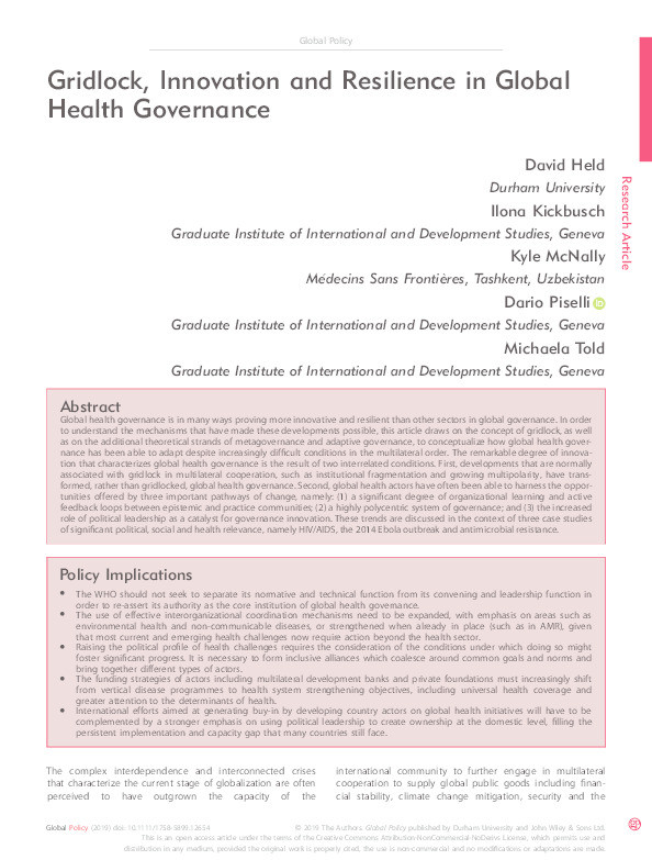Gridlock, Innovation and Resilience in Global Health Governance Thumbnail