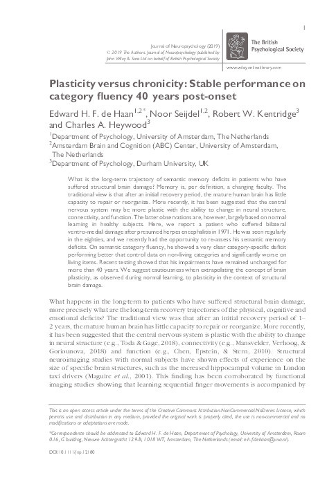 Plasticity versus chronicity: Stable performance on category fluency 40 years post-onset Thumbnail