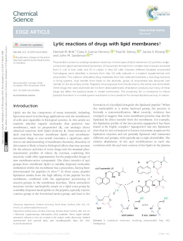 Lytic reactions of drugs with lipid membranes Thumbnail