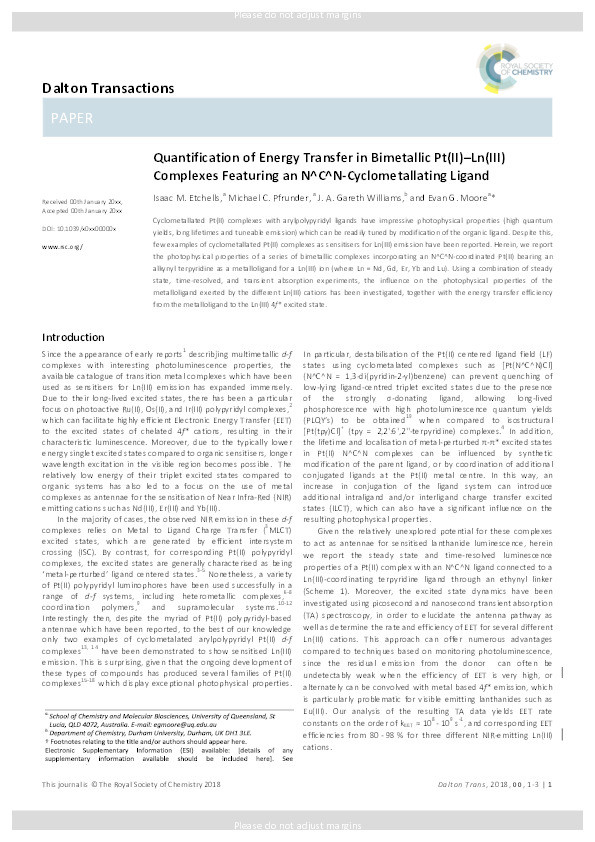 Quantification of energy transfer in bimetallic Pt(ii)–Ln(iii) complexes featuring an N^C^N-cyclometallating ligand Thumbnail