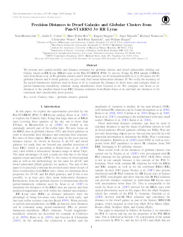 Precision Distances to Dwarf Galaxies and Globular Clusters from Pan-STARRS1 3π RR Lyrae Thumbnail