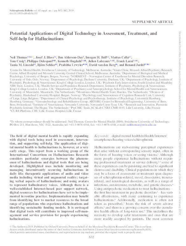 Potential Applications of Digital Technology in Assessment, Treatment, and Self-help for Hallucinations Thumbnail