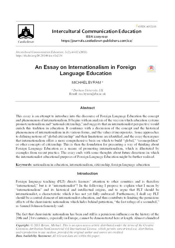 An Essay on Internationalism in Foreign Language Education Thumbnail