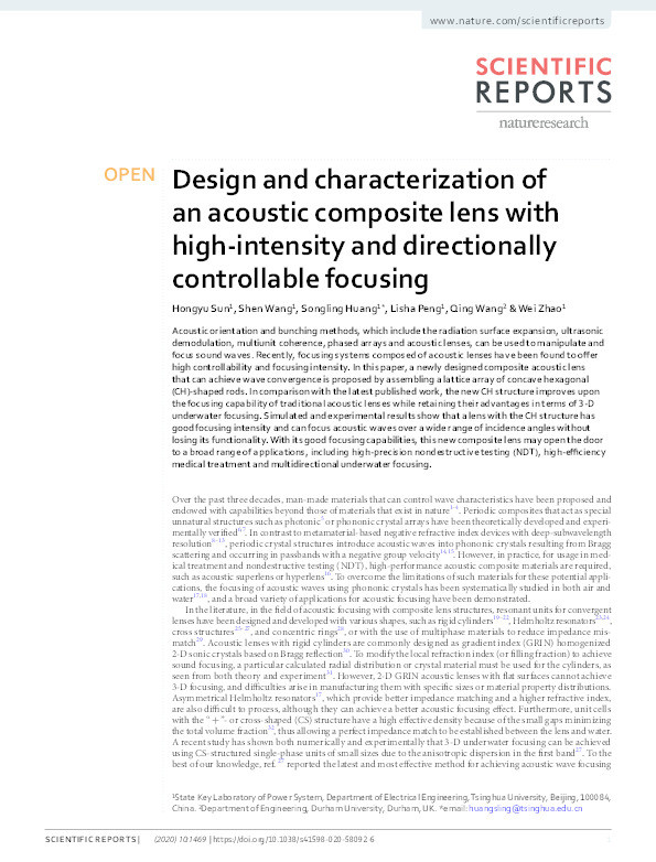 Design and characterization of an acoustic composite lens with high-intensity and directionally controllable focusing Thumbnail