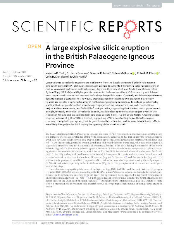 A large explosive silicic eruption in the British Palaeogene Igneous Province Thumbnail