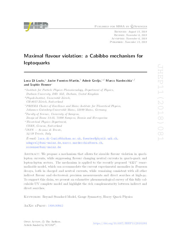 Maximal flavour violation: a Cabibbo mechanism for leptoquarks Thumbnail