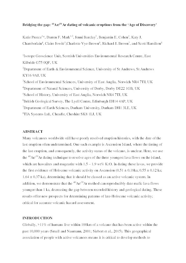 Bridging the gap: 40Ar/39Ar dating of volcanic eruptions from the ‘Age of Discovery’ Thumbnail